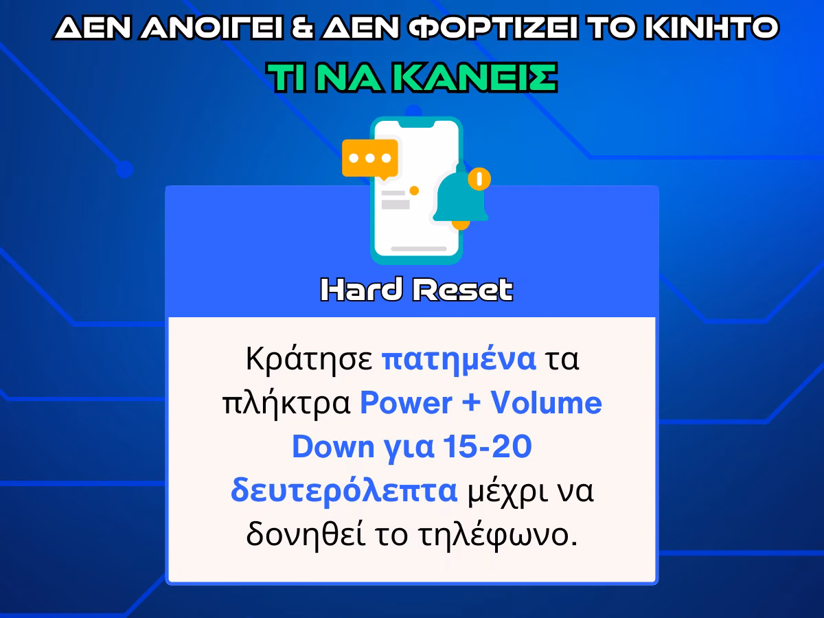 δεν ανοιγει και δεν φορτιζει τοπ κινητο - hard reset infographic