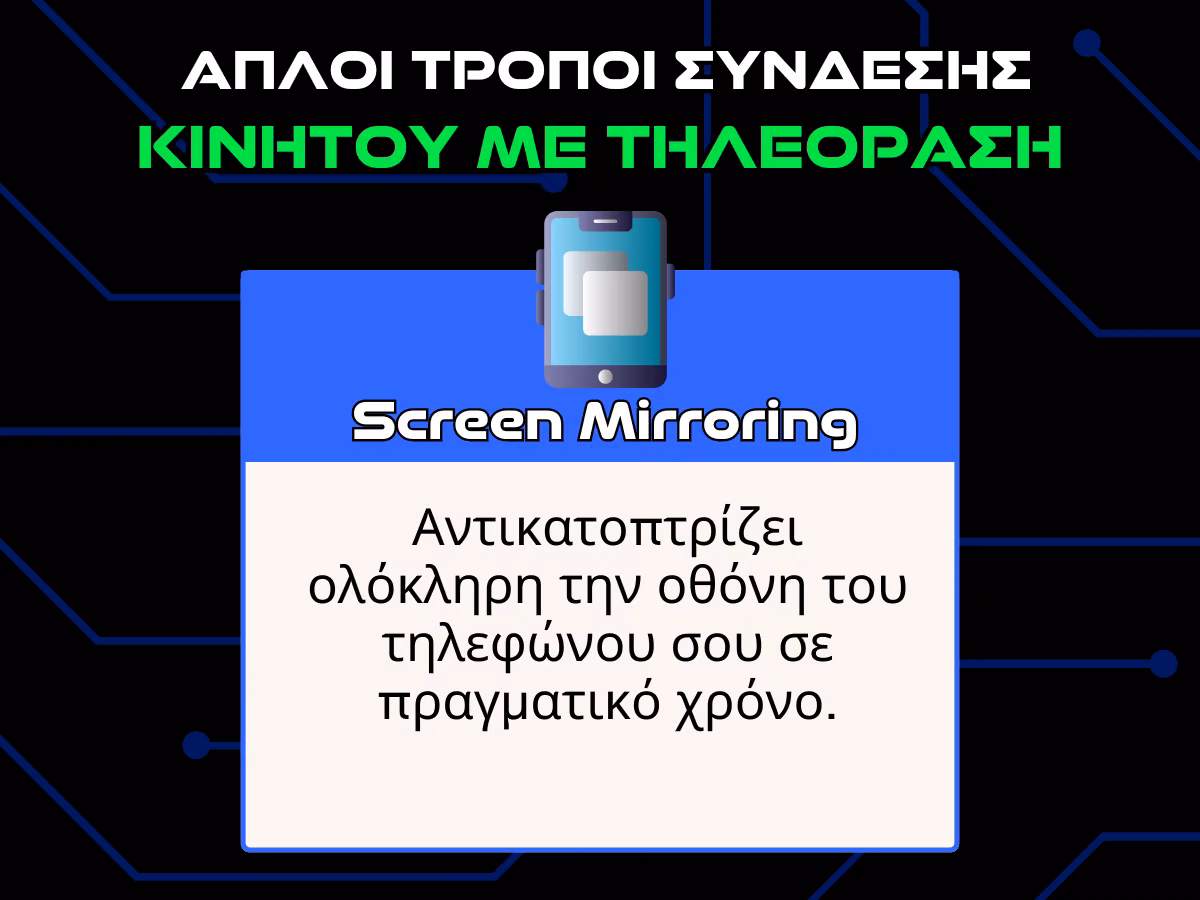 απλοι τροποι ασυρματης συνδεση κινητου με τηλεοραση - screen mirroring infographic