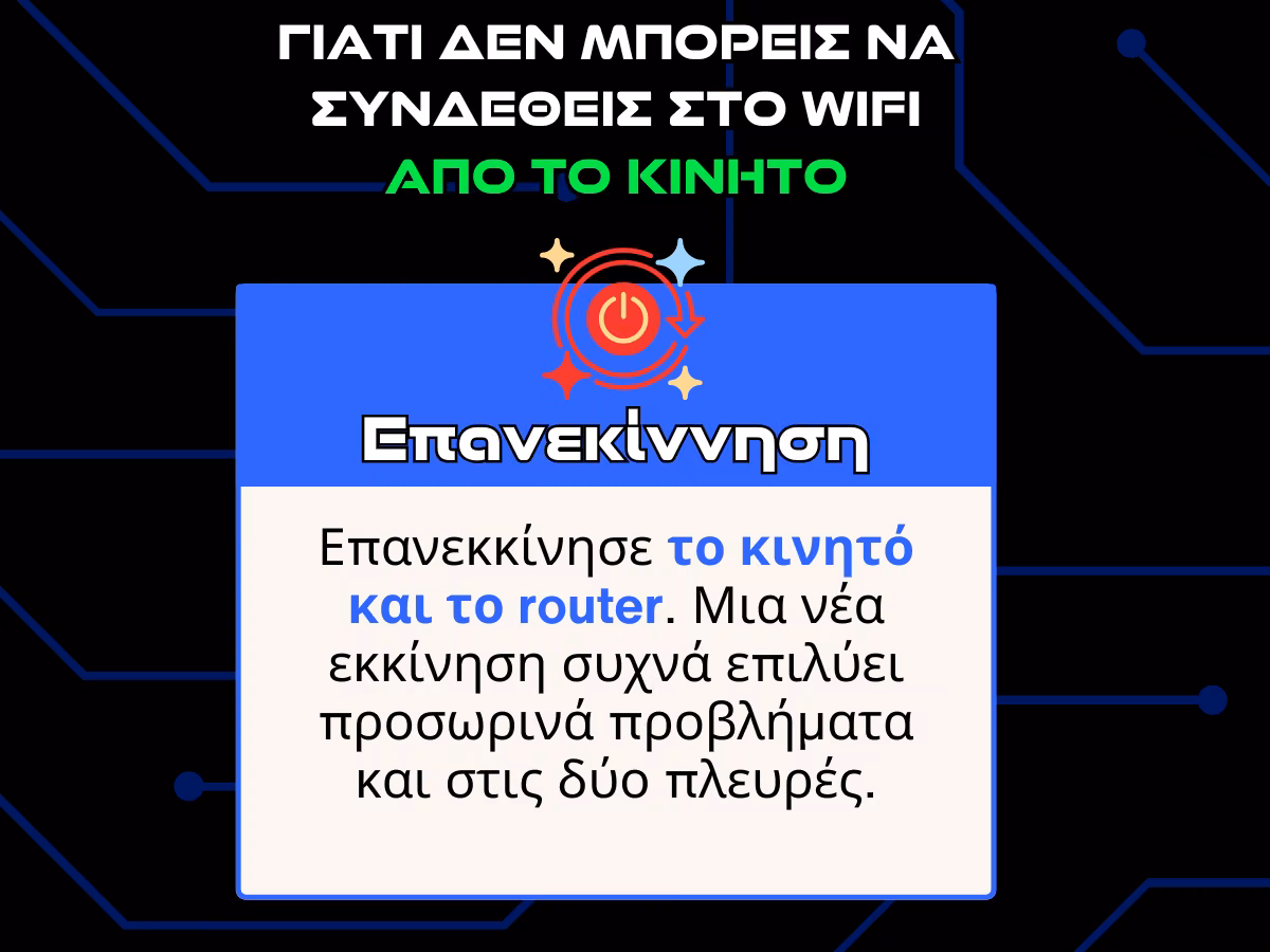γιατι δεν μπορεις να συνδεθεις στο wifi απο το κινητο - επανεκίννηση infographic