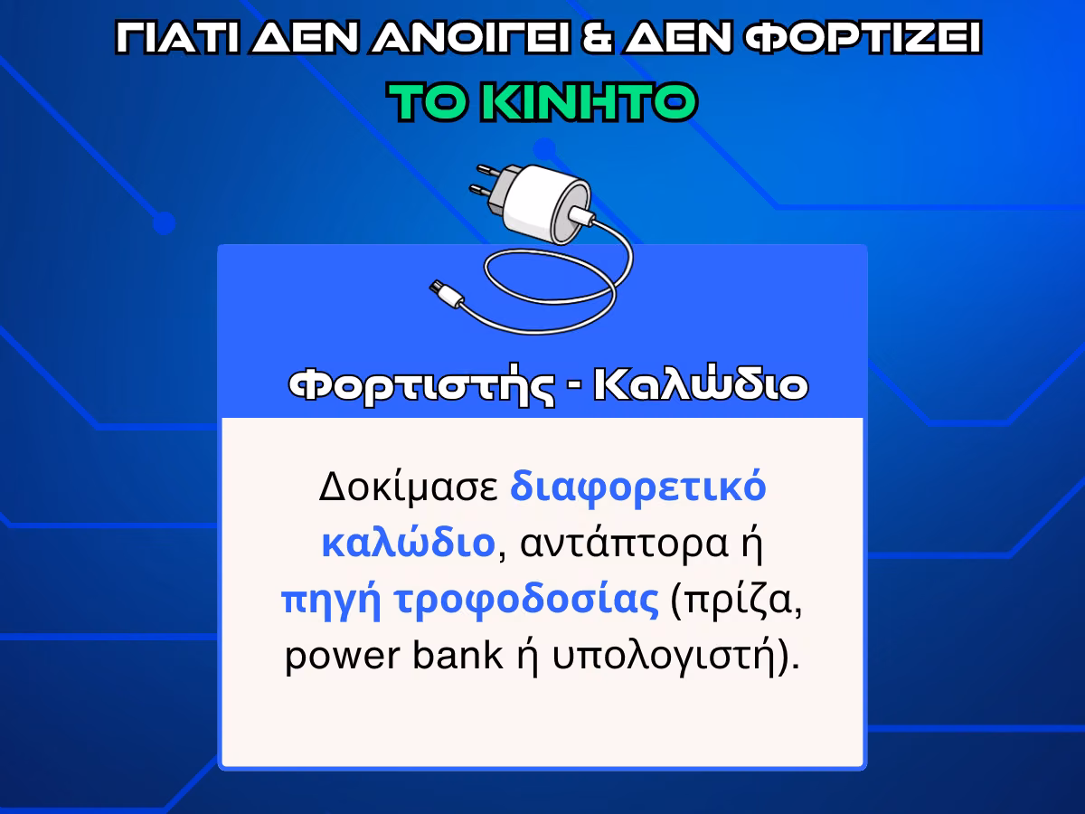 γιατι δεν ανοιγει και δεν φορτιζει τοπ κινητο - φορτιστης infographic