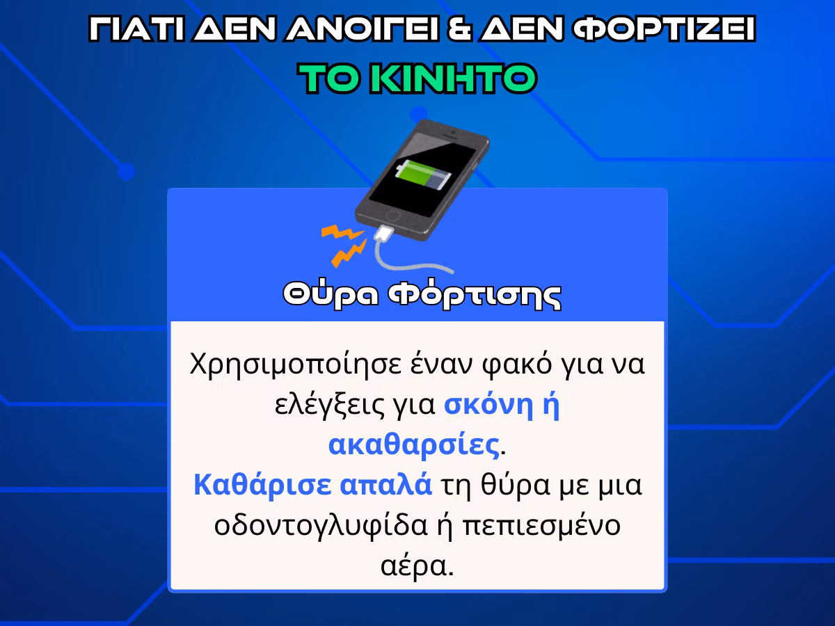 γιατι δεν ανοιγει και δεν φορτιζει τοπ κινητο - θυρα φορτισης infographic