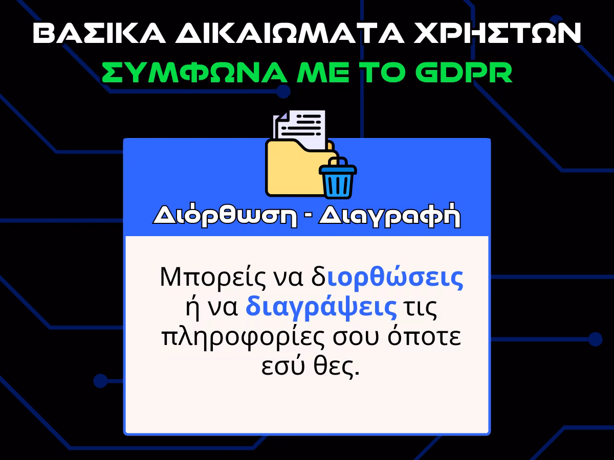 δικαιωματα χρηστων συμφωνα με το gdpr - διαγραφη infographic