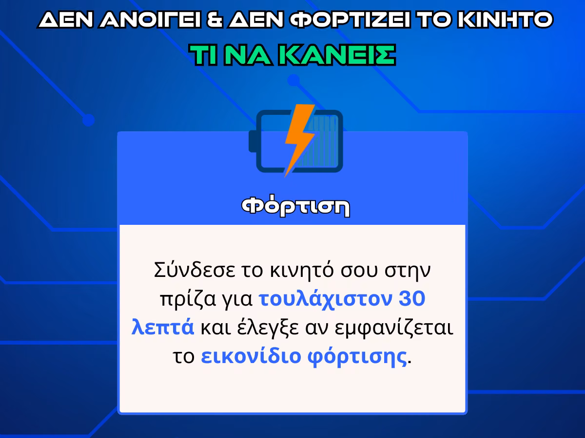 δεν ανοιγει και δεν φορτιζει τοπ κινητο - φορτιση infographic