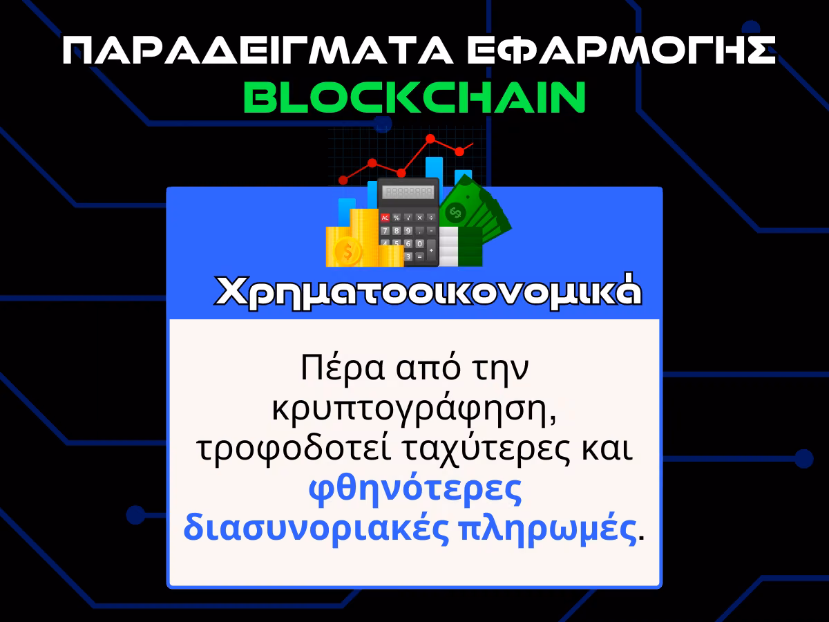 παραδειγματα εφαρμοφης blockchain - χρηματοοικονομικα infographic