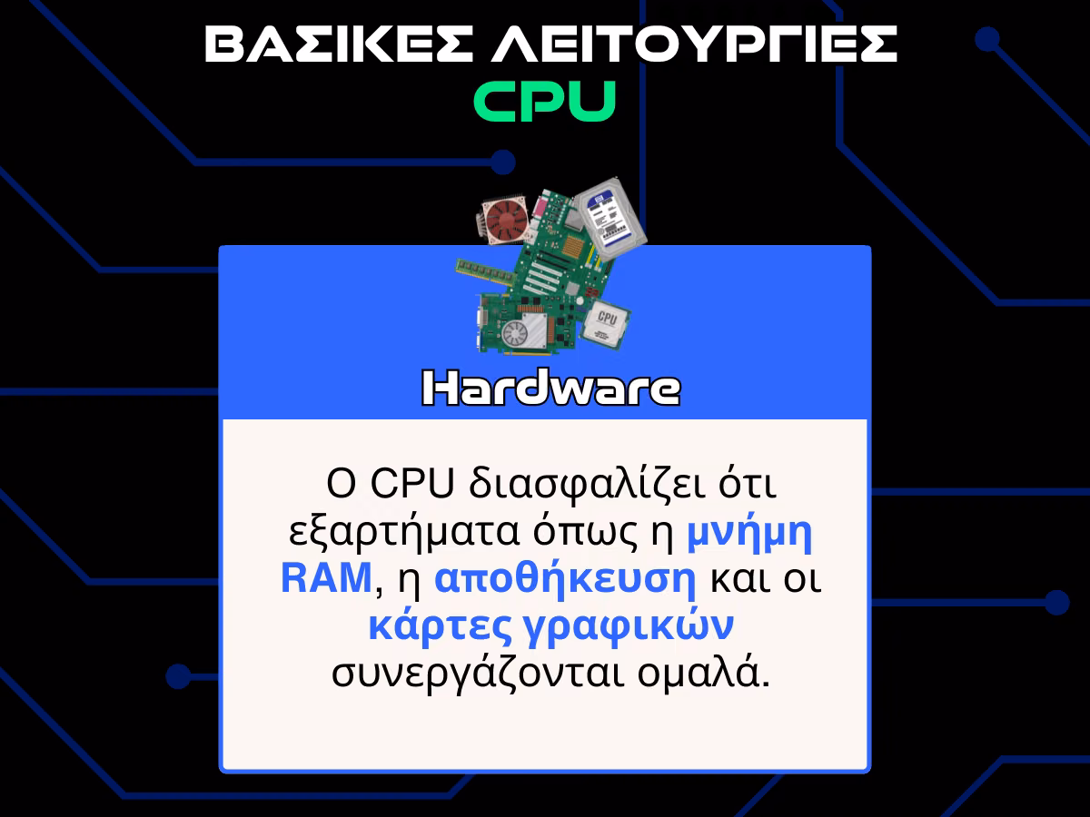 βασικες λειτουργειες cpu - hardware infographic