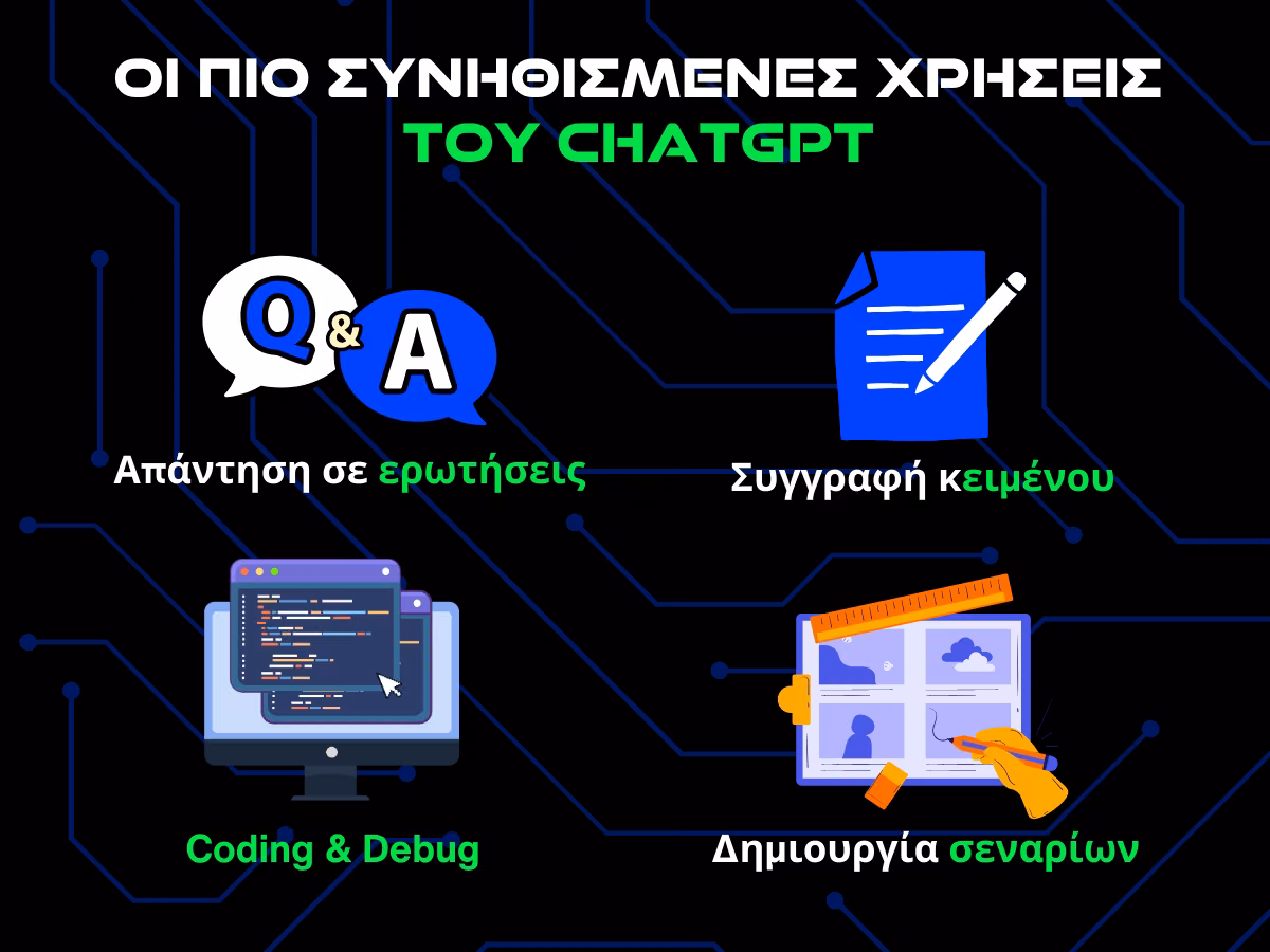 οι πιο συνηθισμενεσ χρησεις του chatgpt infographic