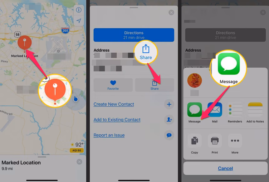 πως να στειλω πινεζα στο google maps - ios screenshot