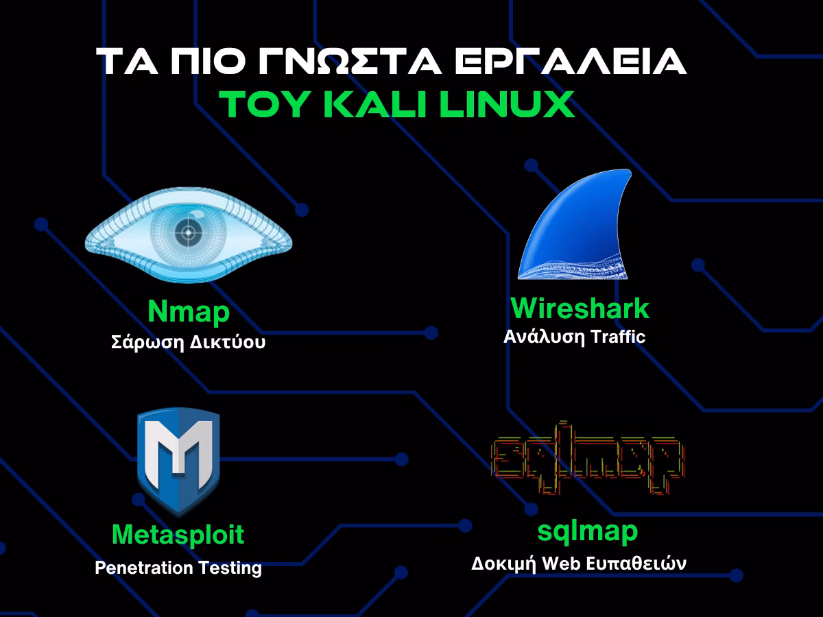 Τα πιο γνωστα εργαλεια του kali linux infographic